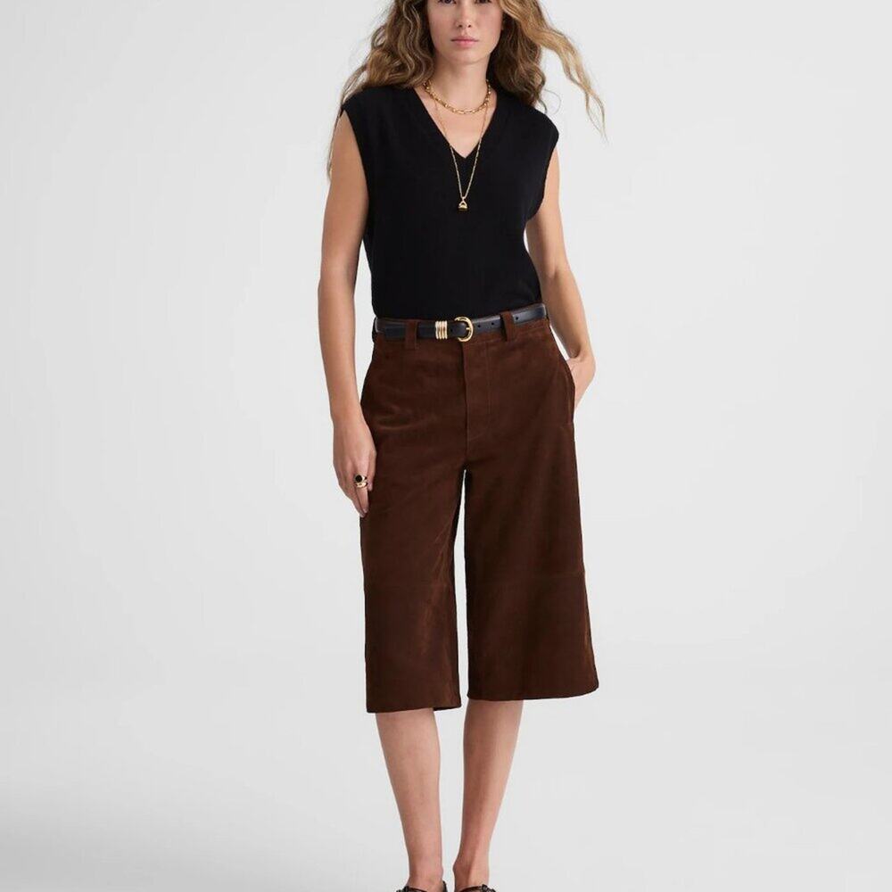NWT Madewell Suede Culottes Pants in Dark Roast Suede Size 23